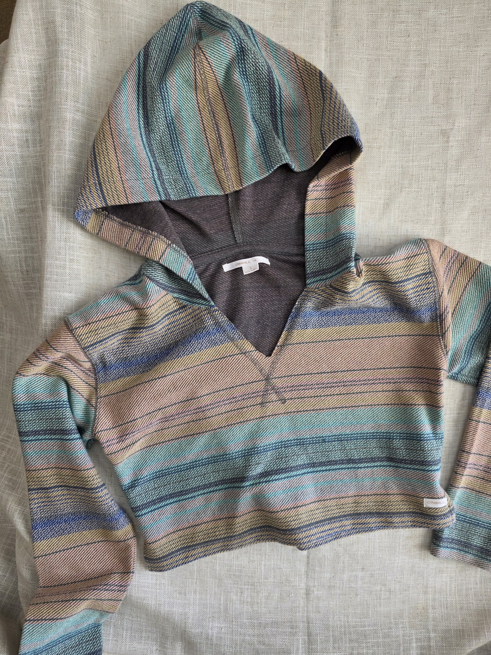 O'Neill Girls Hoodie Beach Pullover Striped Cropped Pastel Earth Tones Size S